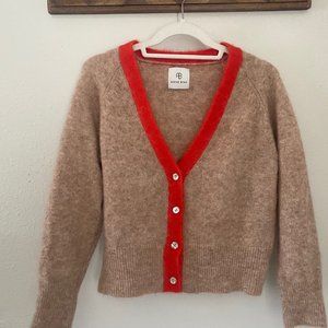 Anine Bing Mason Mohair Blend Cardigan Beige / Camel and Red Size Small